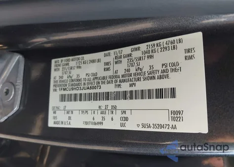 2018 Ford Escape Sel из США, поврежденный, VIN 1FMCU9HD3JUA80073